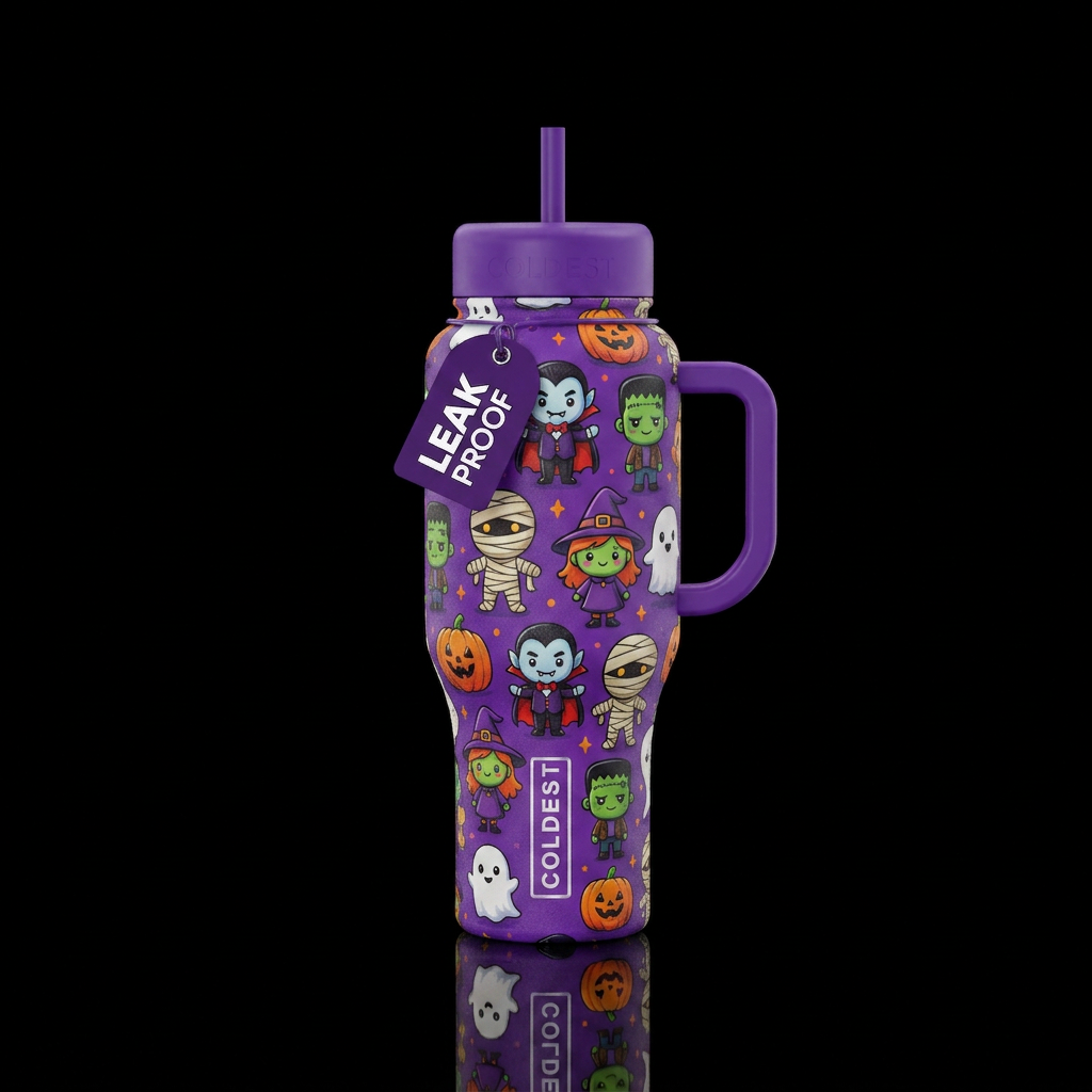 Little drac mummy witch frankenstien ghost pumpkin... water bottle design