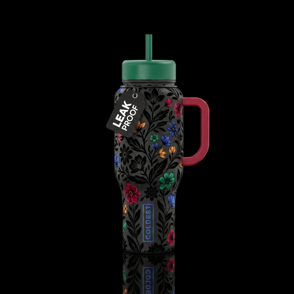 Black florar water bottle design