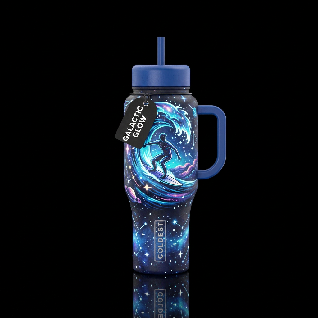 Surfing the stars glowie water bottle design
