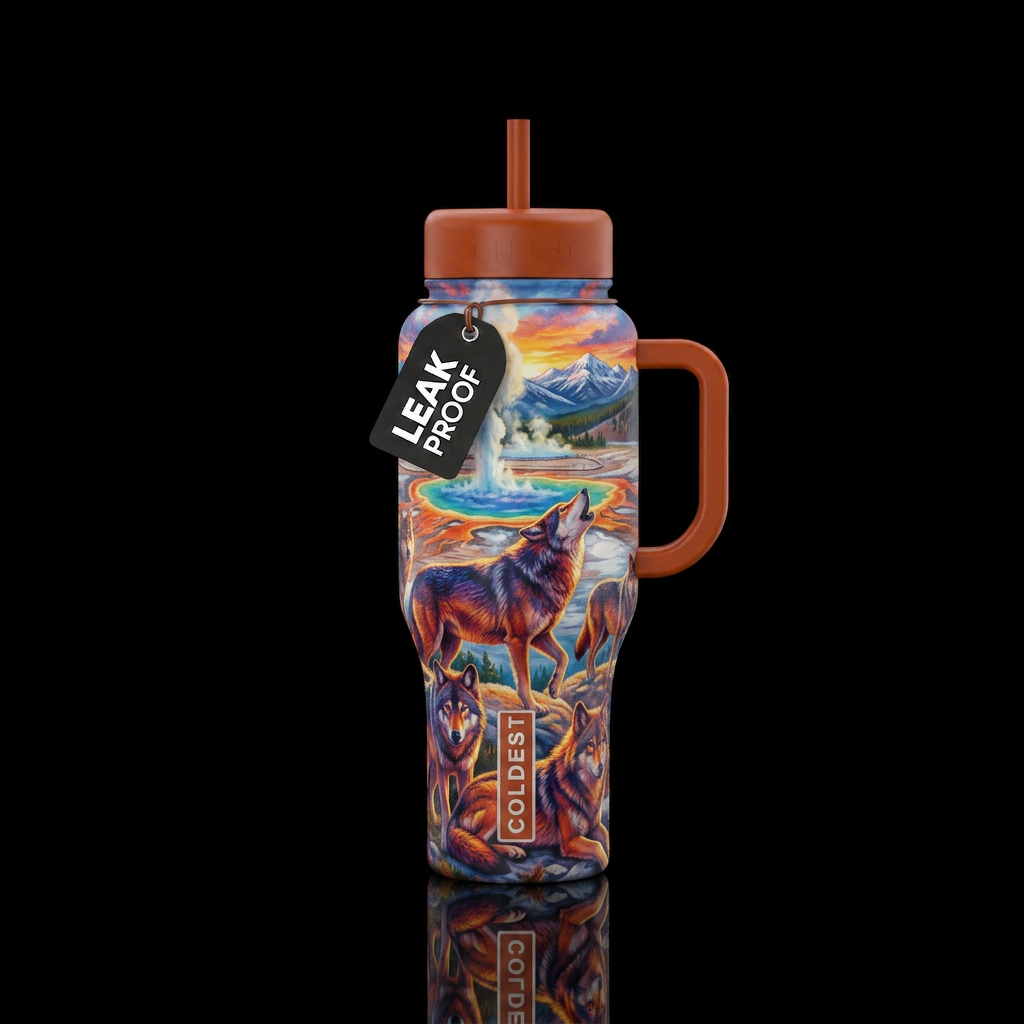 Yellowstone wolf pack water bottle design