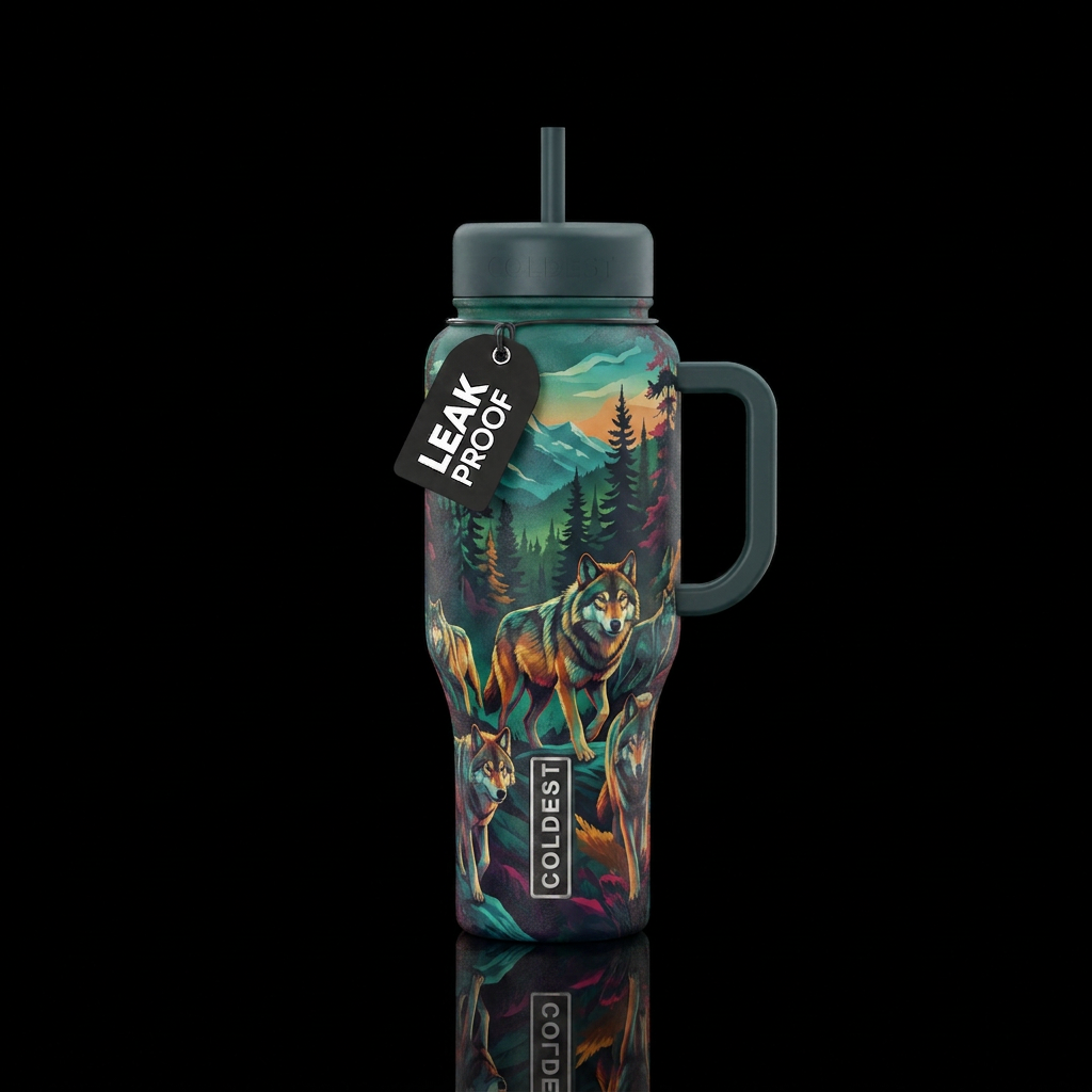 Yellowstone wolf pack water bottle design