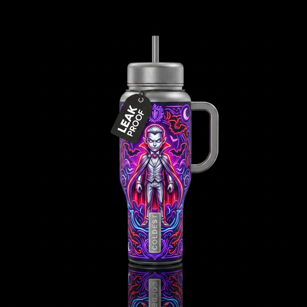 Silver young dracula glowie water bottle design