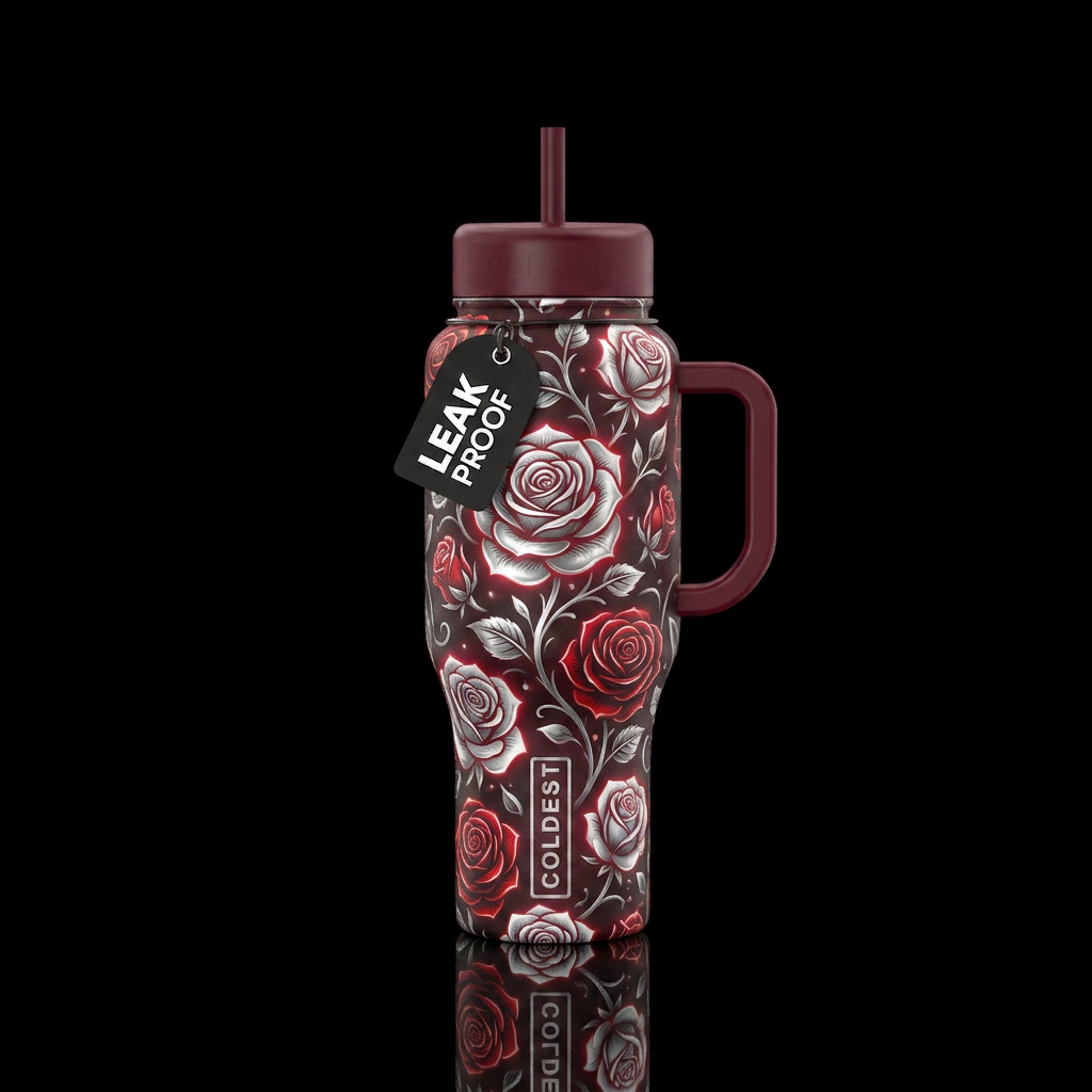 Silver red and white roses glowie water bottle design
