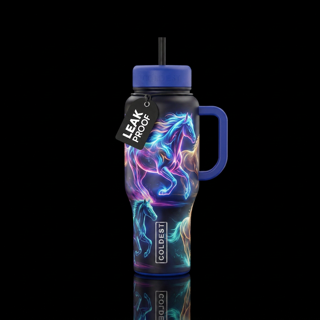 Spirit horses running along side with wild horses ... water bottle design