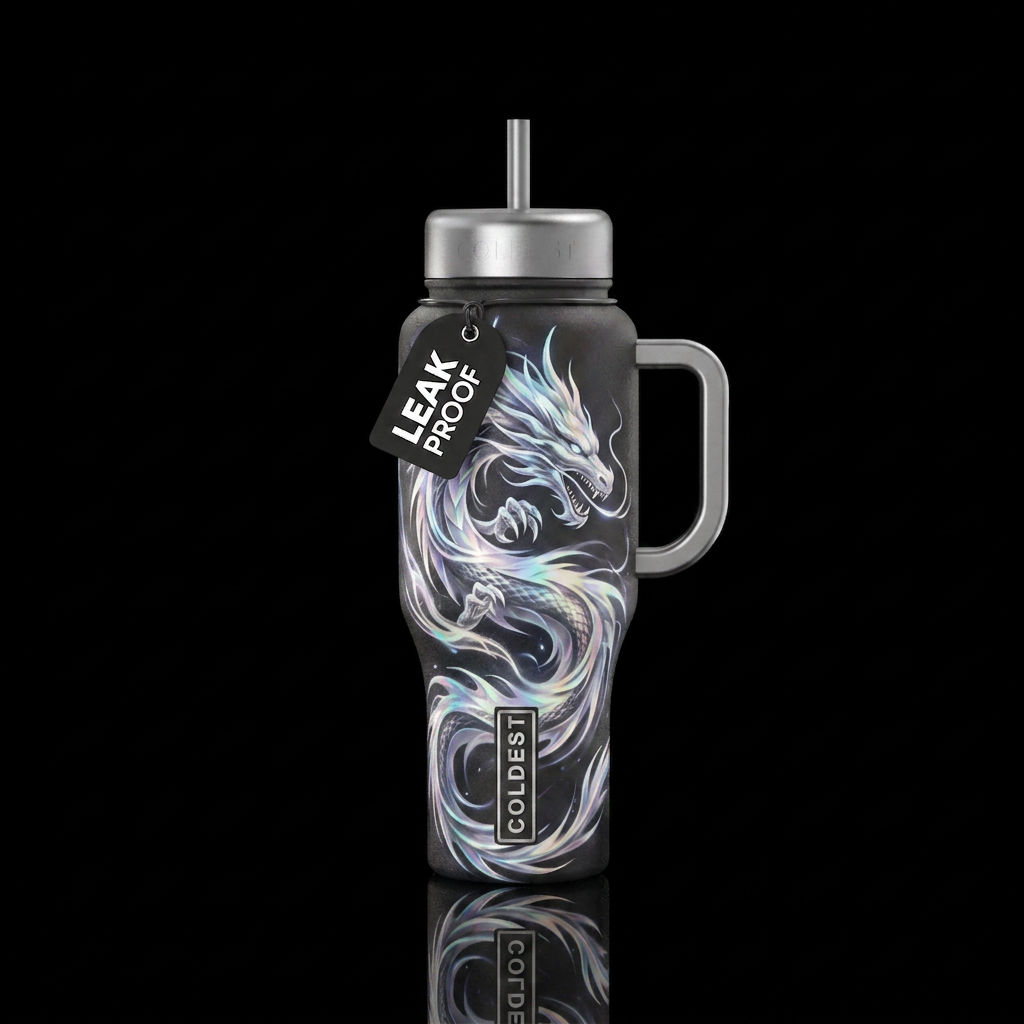 magical silver dragon spirit water bottle design