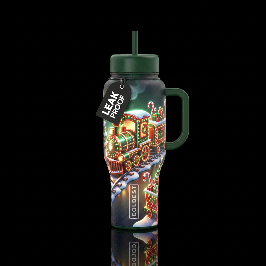 Christmas train glowie water bottle design