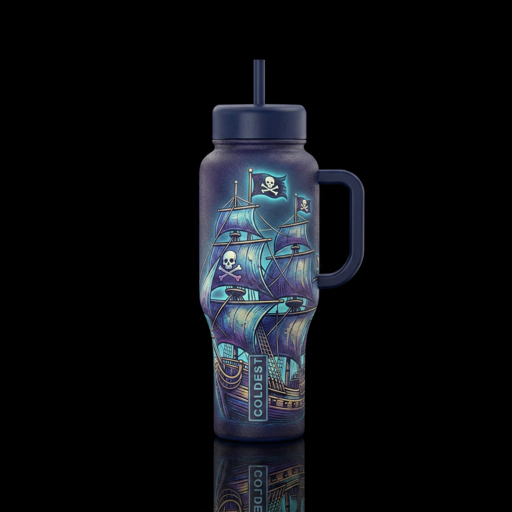Textured Pirates hip with skull flags glowie water bottle design