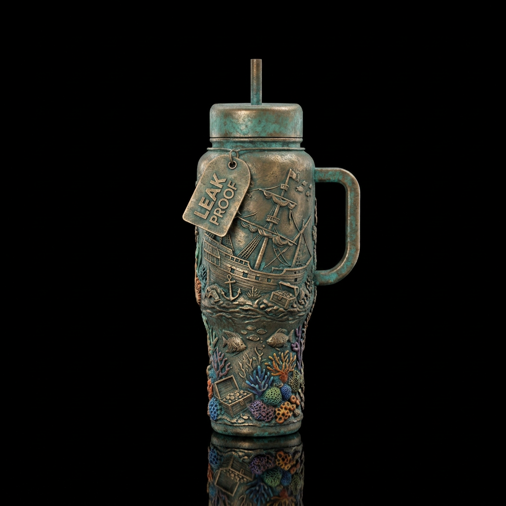 Textured sunken ship water bottle design