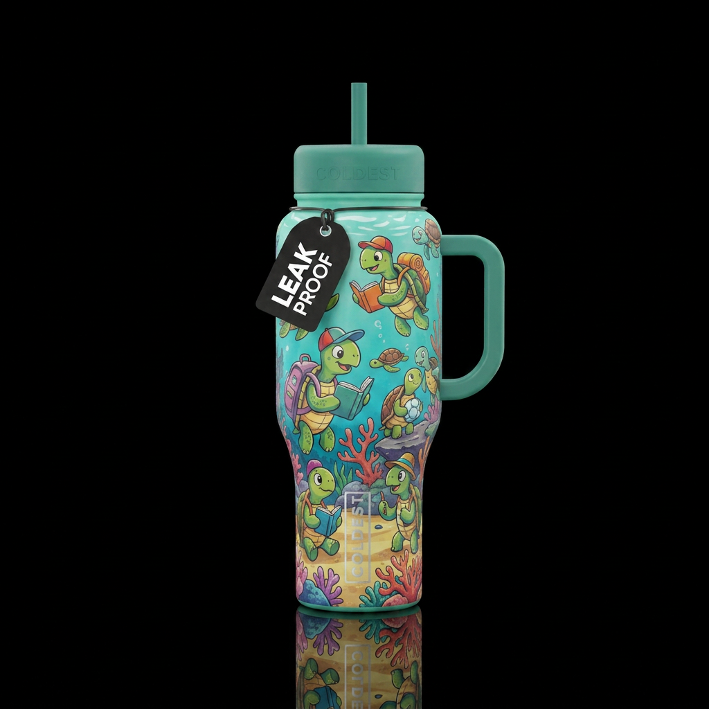 Cartoon turtle school water bottle design
