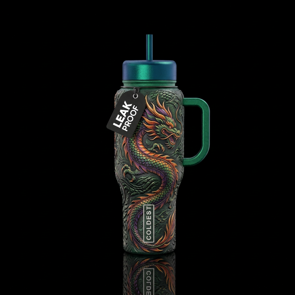 Textured dragon water bottle design