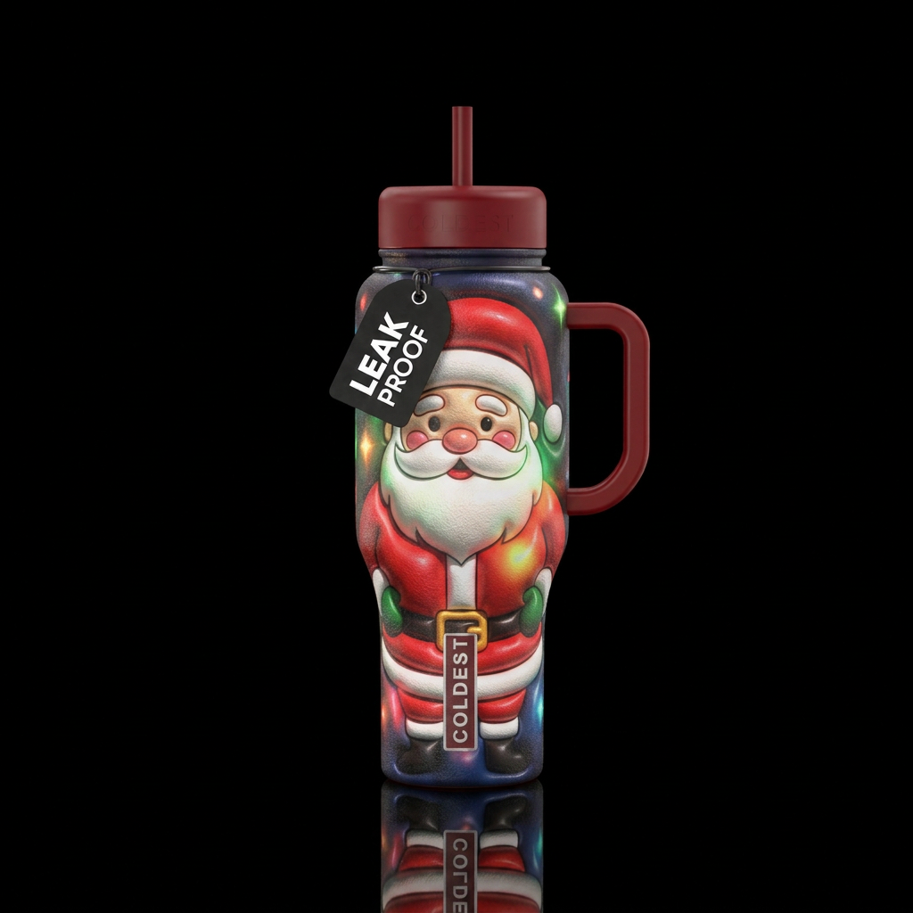 Textured cartoon santa on  christmas eve glowie water bottle design