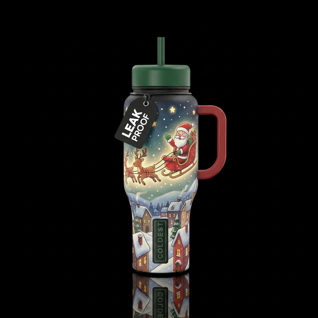 Textured cartoon christmas eve glowie water bottle design