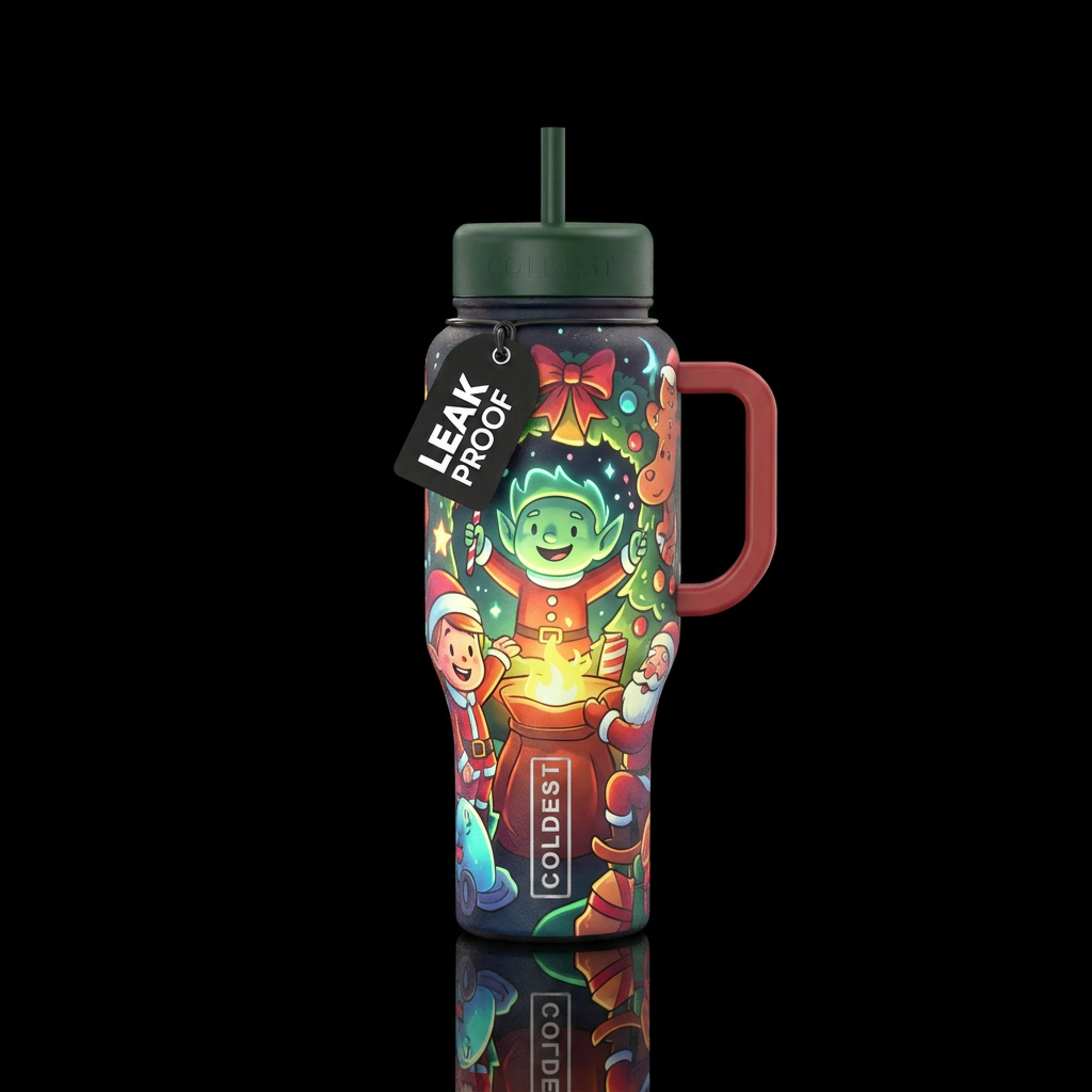 Textured cartoon christmas eve glowie water bottle design