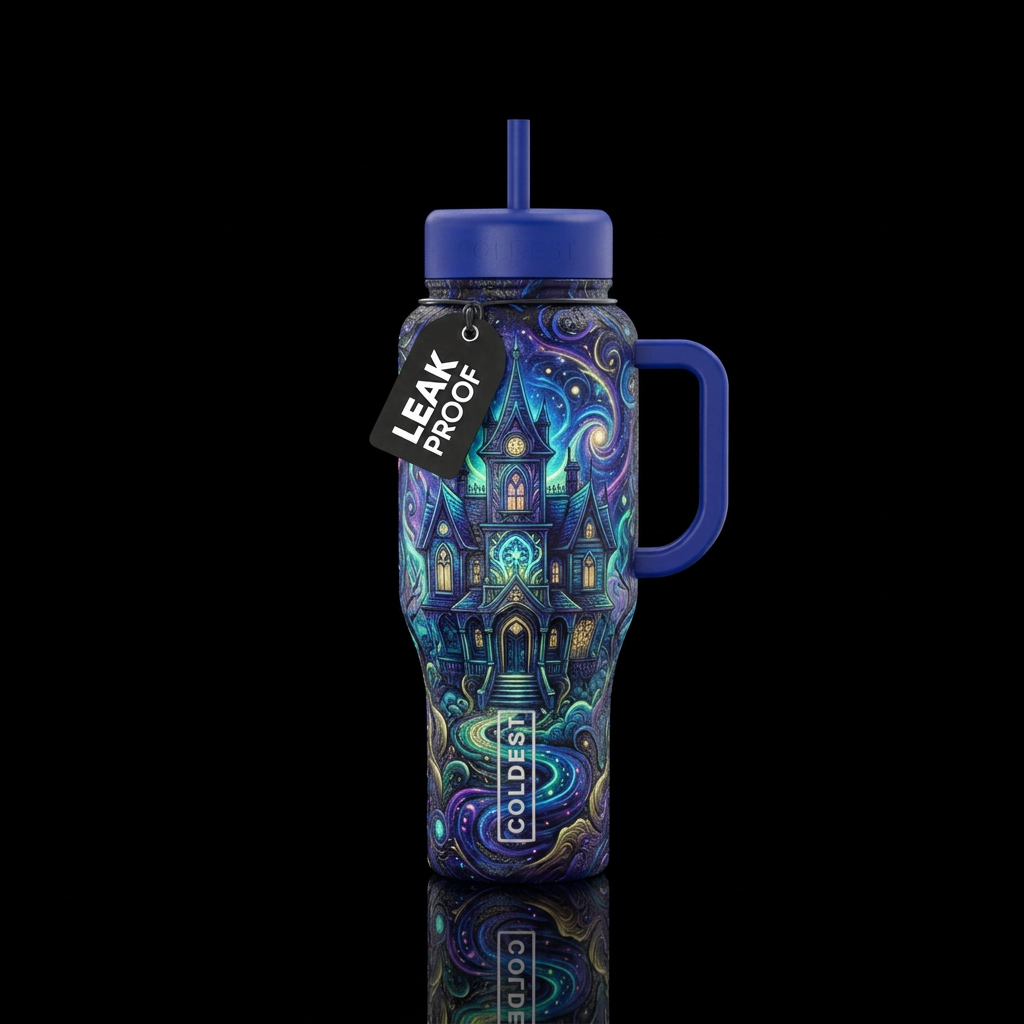 Textured midnight manor glowie water bottle design