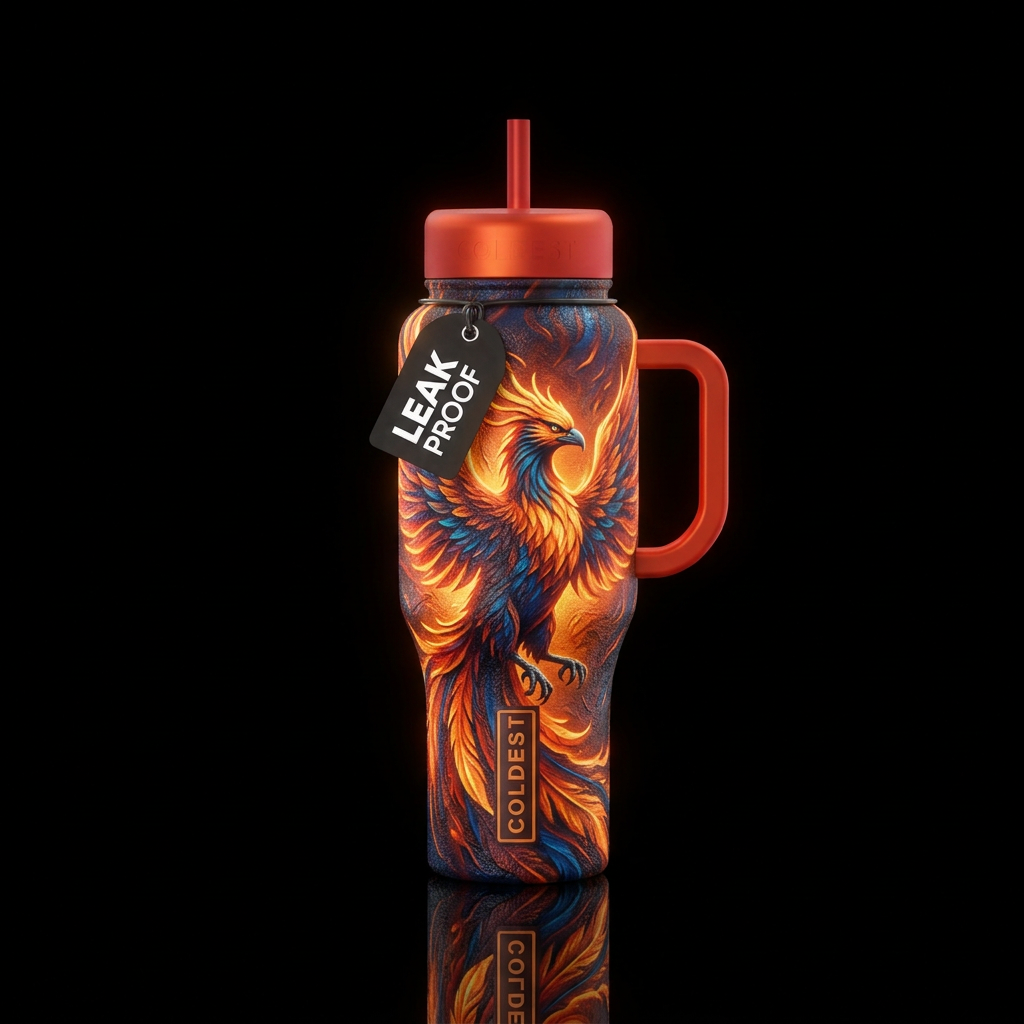 Textured fire phoenix glowie water bottle design