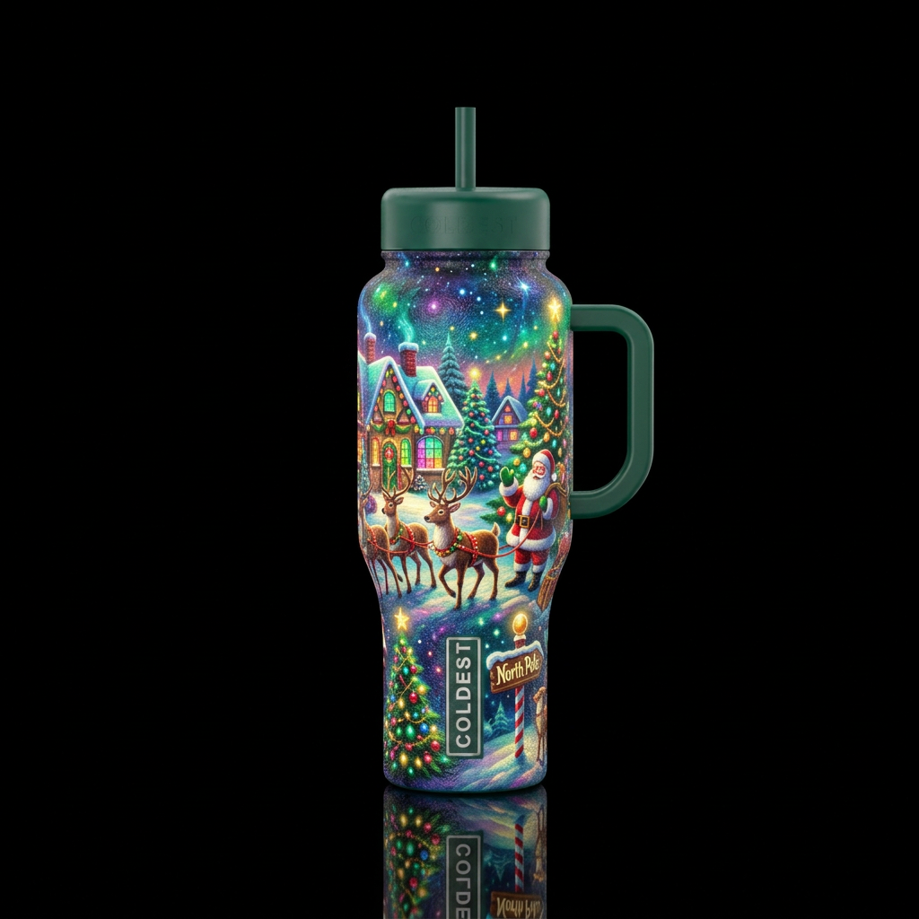 Textured christmas eve at the north pole glowie water bottle design