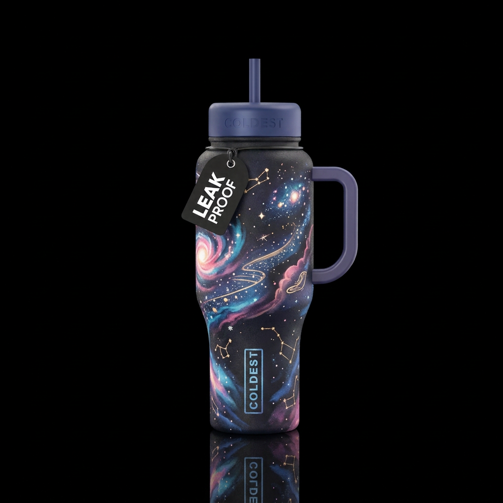 Textured story of the stars glowie water bottle design