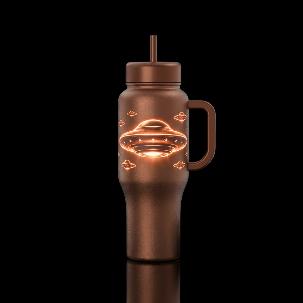 Large ufo with smaller ufos flying around all done... water bottle design