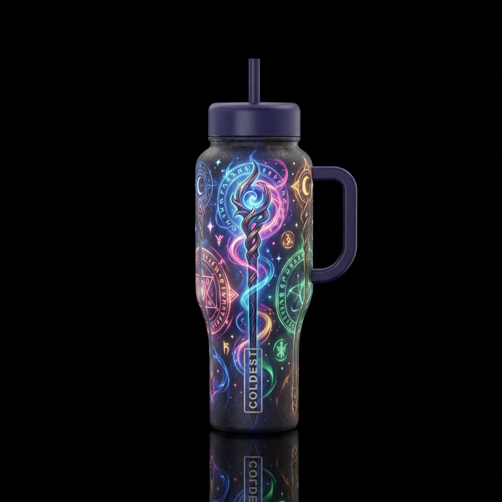 Textured  wizard staff spells glowie water bottle design
