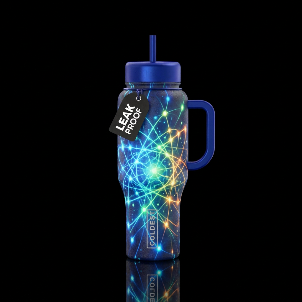 Textured atom blast glowie water bottle design