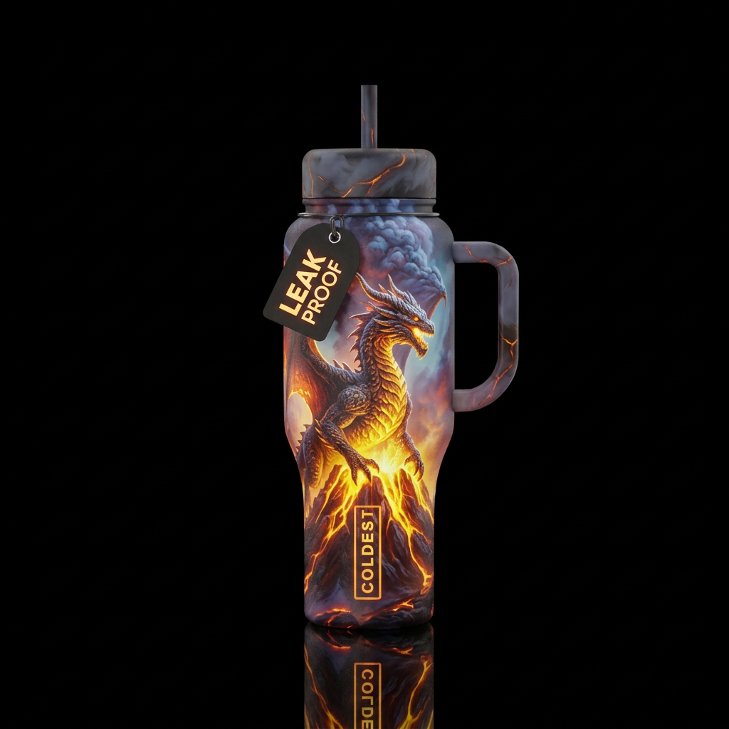 Textured volcano dragon glowie water bottle design