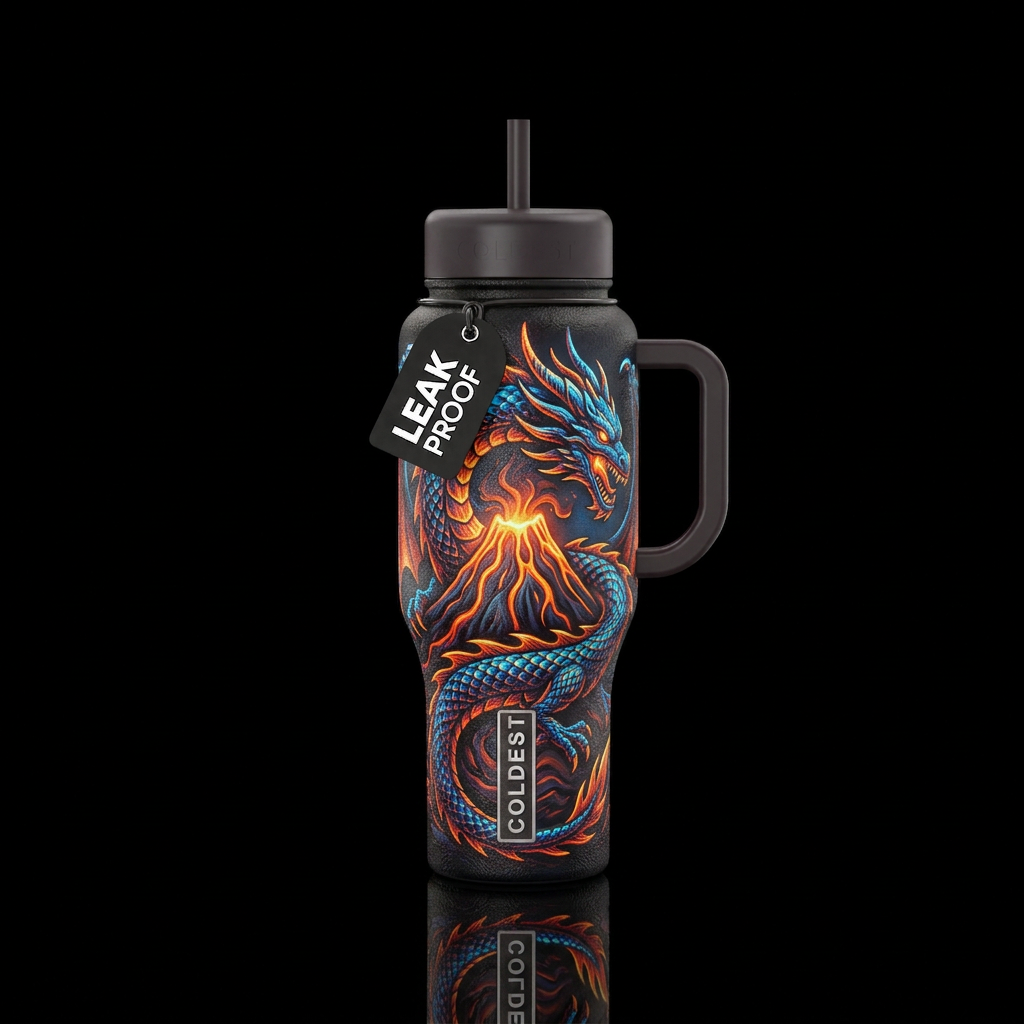 Textured volcano dragon glowie water bottle design