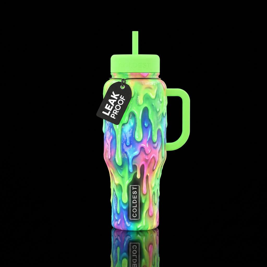 Textured slime glowie water bottle design