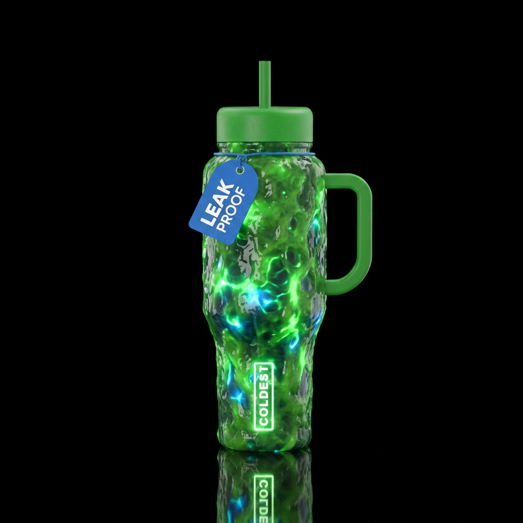 Textured slime glowie water bottle design