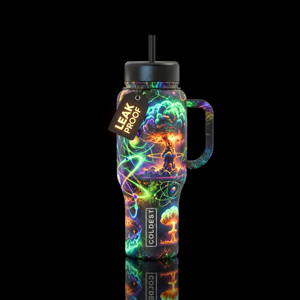 Textured atomic blast glowie water bottle design
