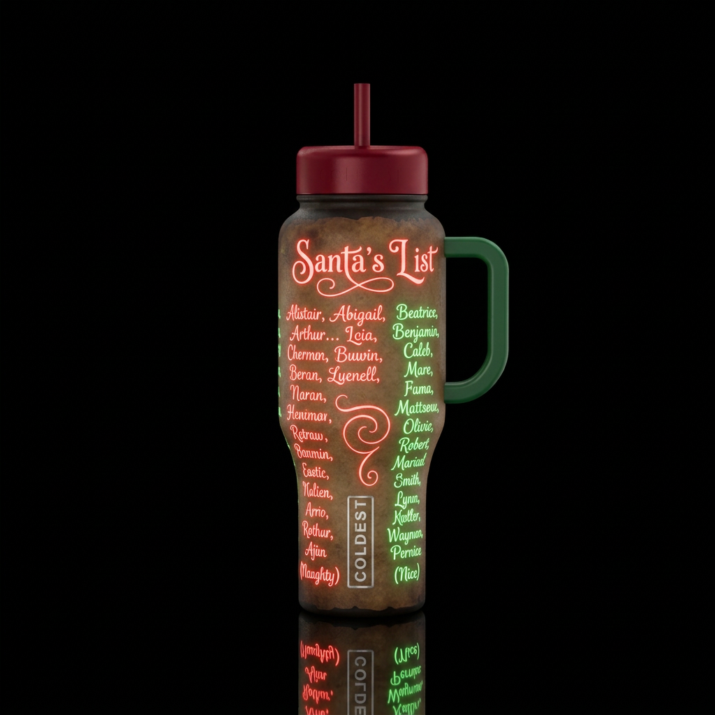 Textured santas list glowie water bottle design