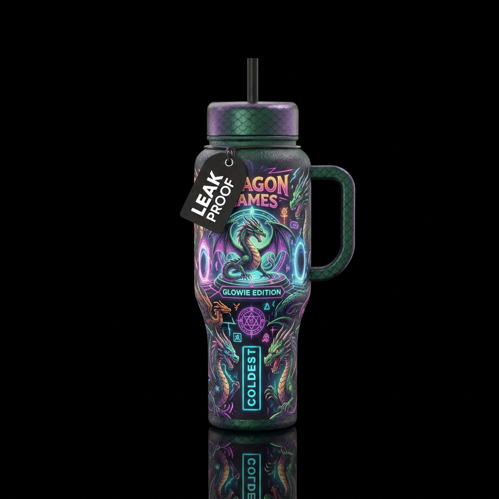 Textured dragon games glowie water bottle design