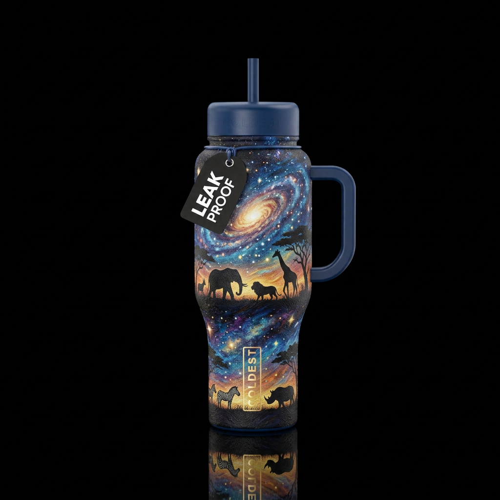 Textured African Safari in the stars glowie water bottle design