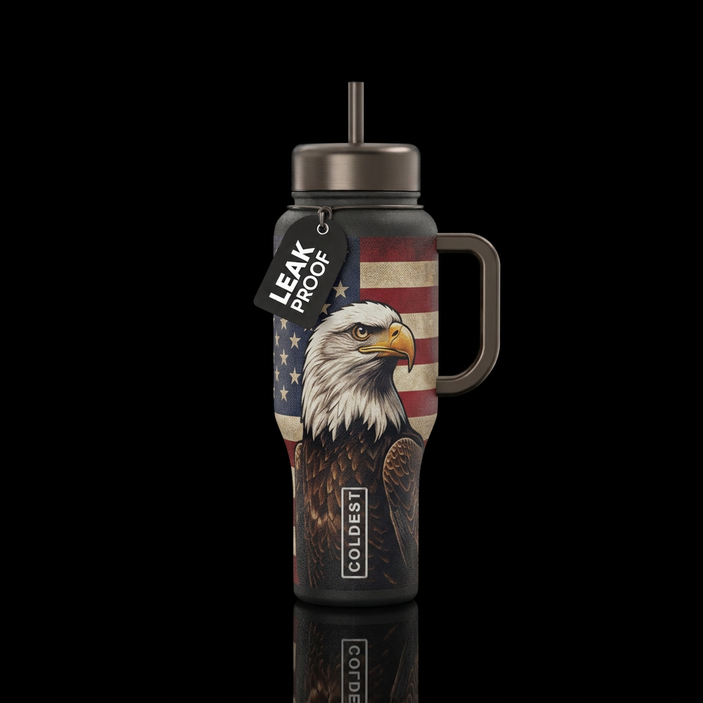 Textured pride of the bald eagle american flag water bottle design