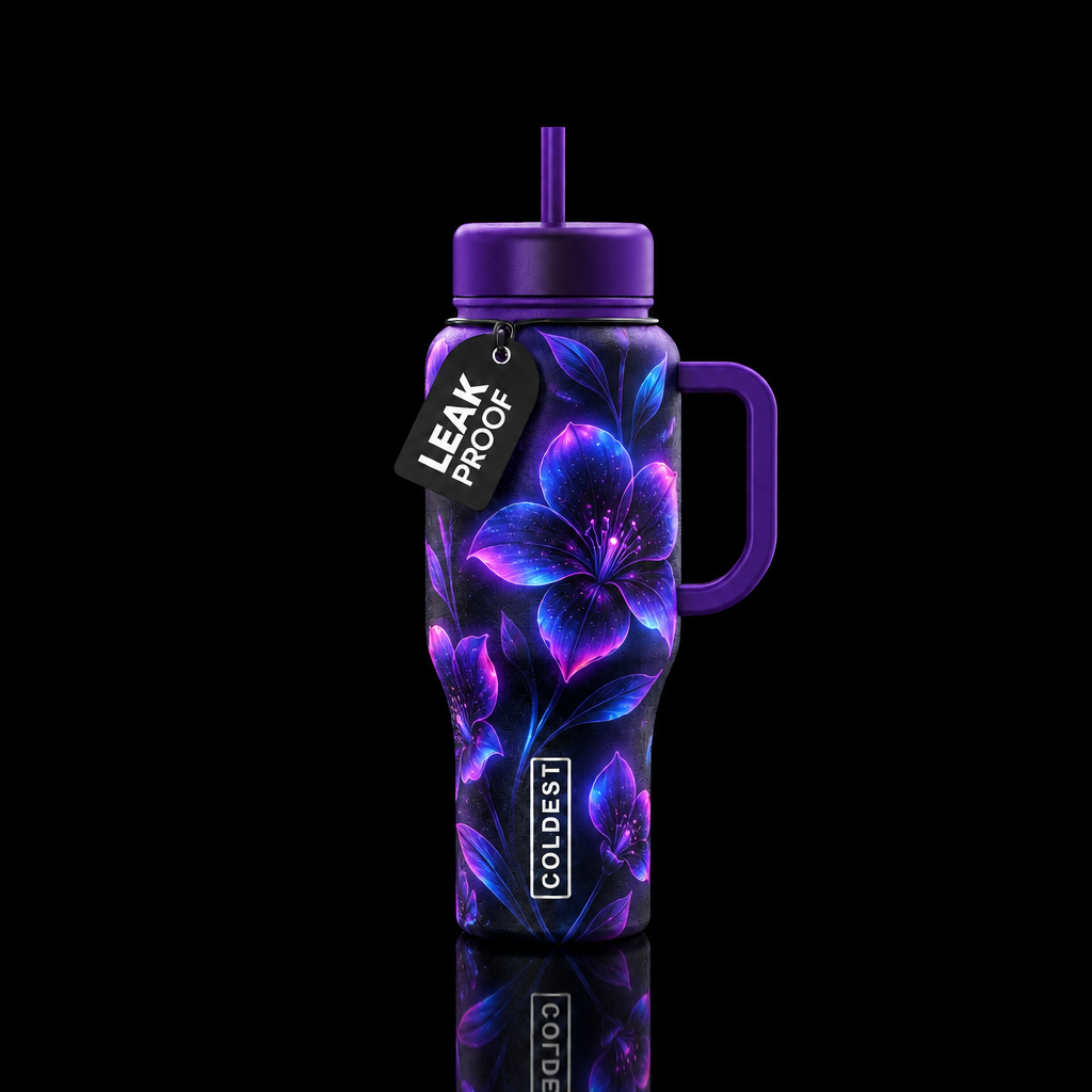 Midnight bloom glowie water bottle design
