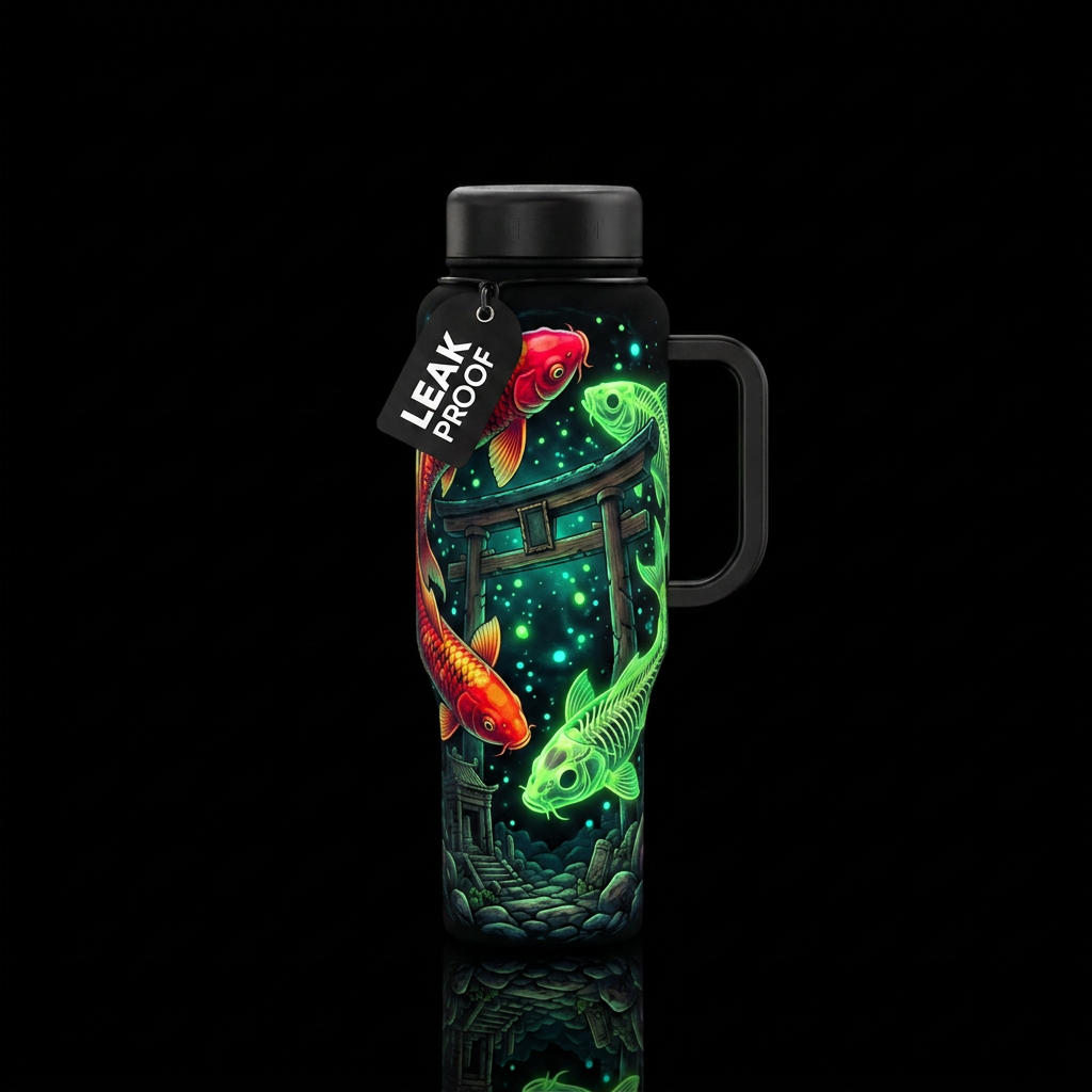 Glowing koi water bottle design