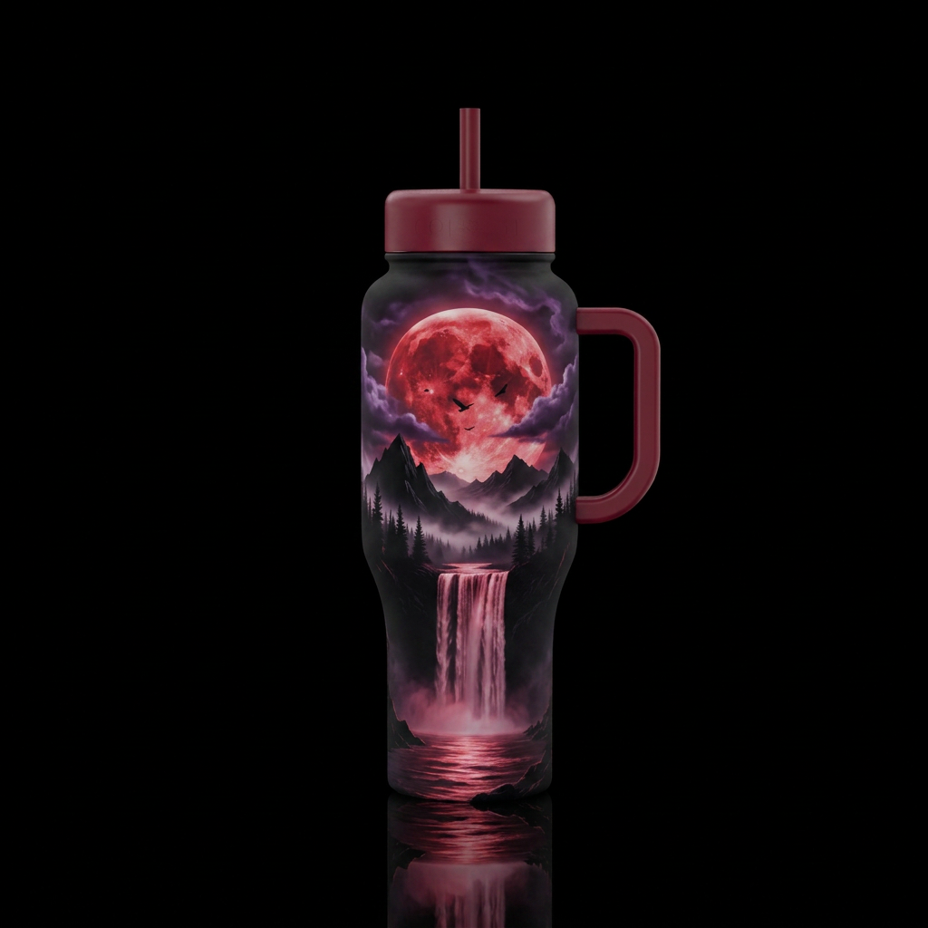 Red moon water bottle design