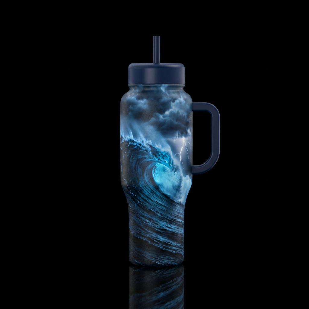 Black wave water bottle design