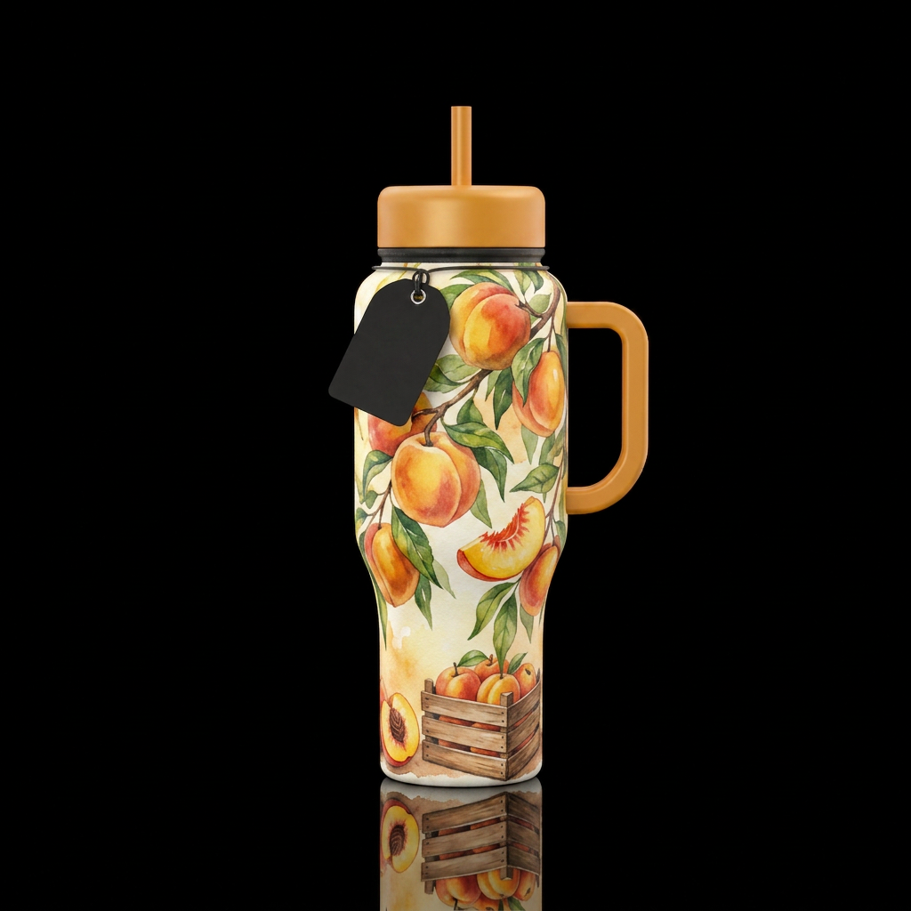 Vintage peaches water bottle design
