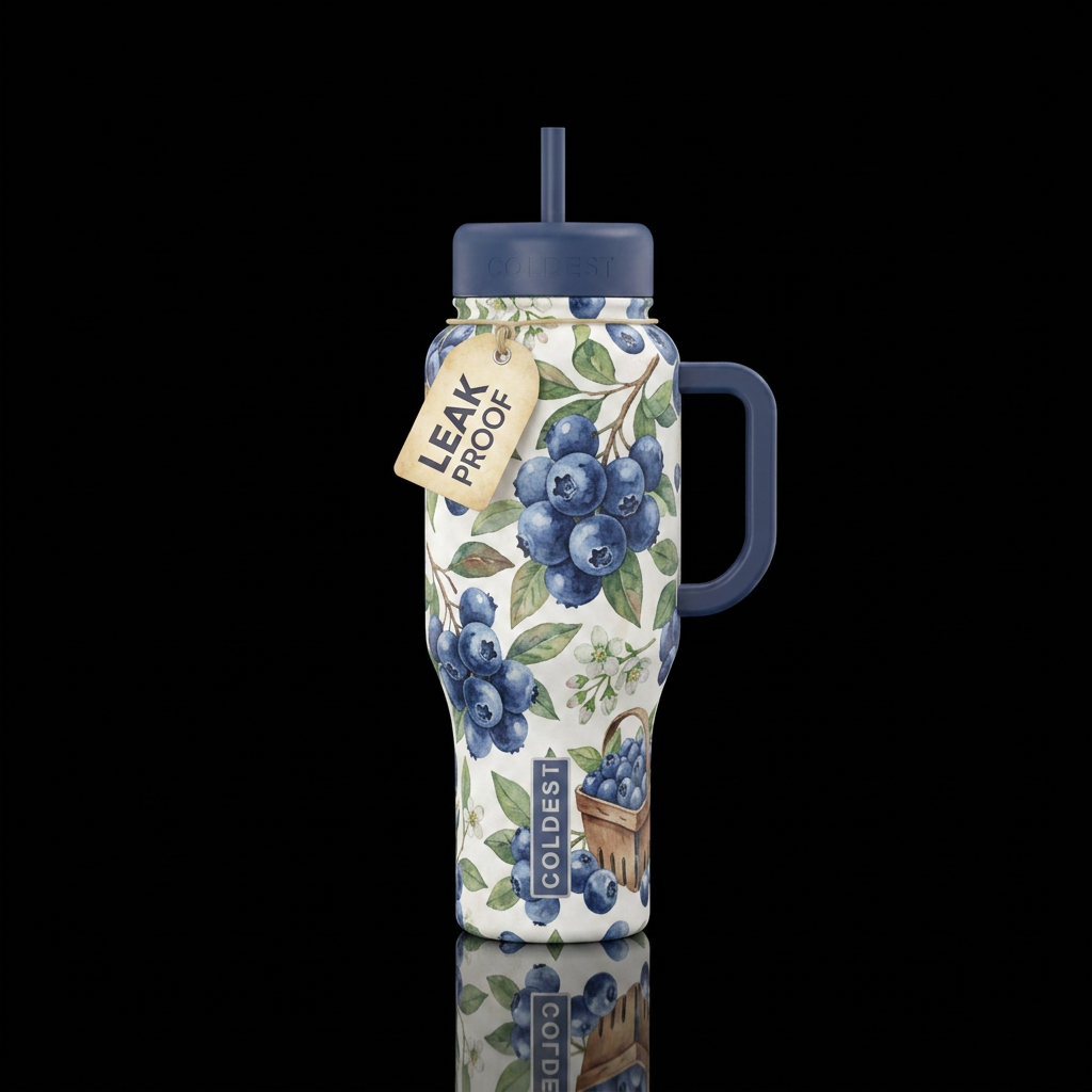 Vintage blueberries water bottle design