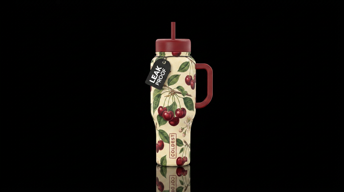 Vintage cherries water bottle design