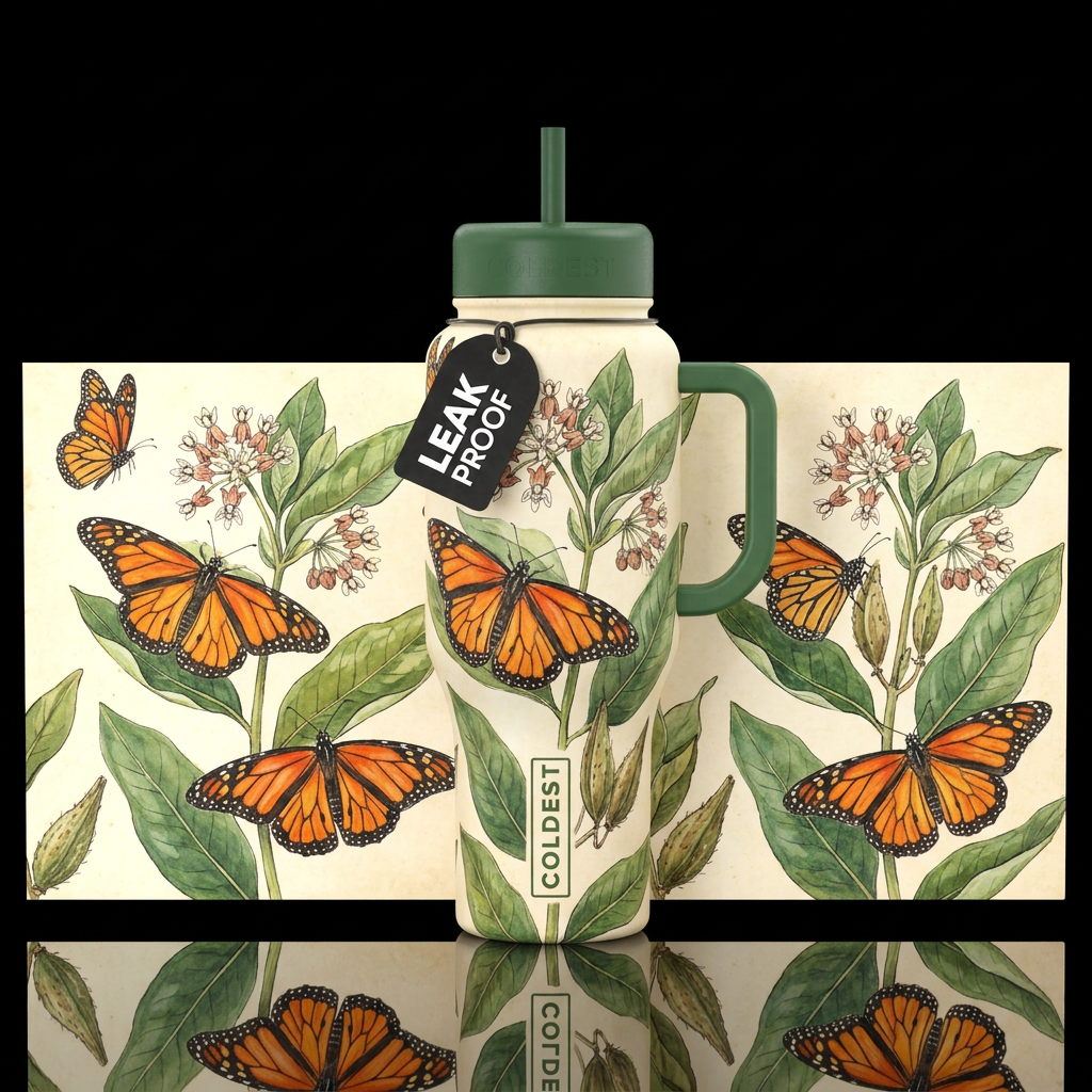 Vintage monarch water bottle design