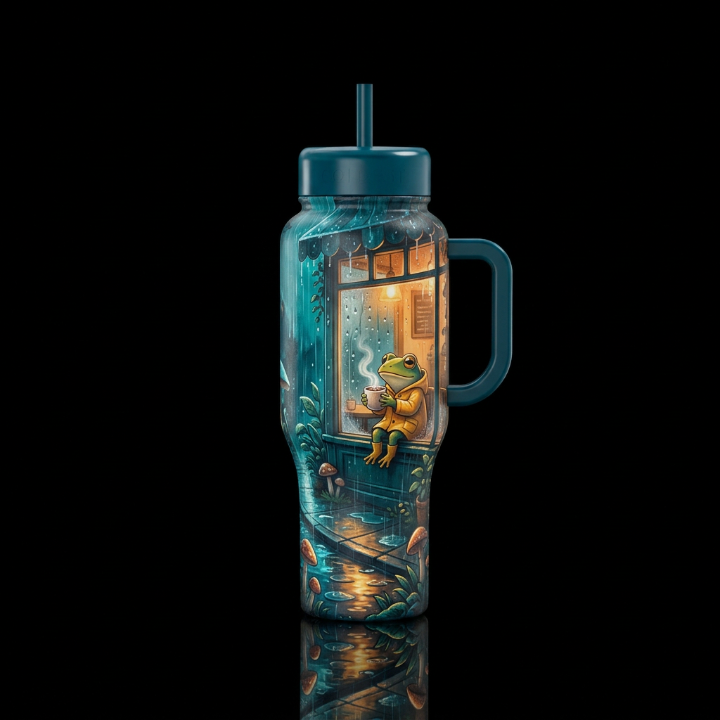 Rainy Day Café water bottle design