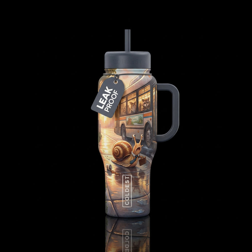 Late for Work water bottle design