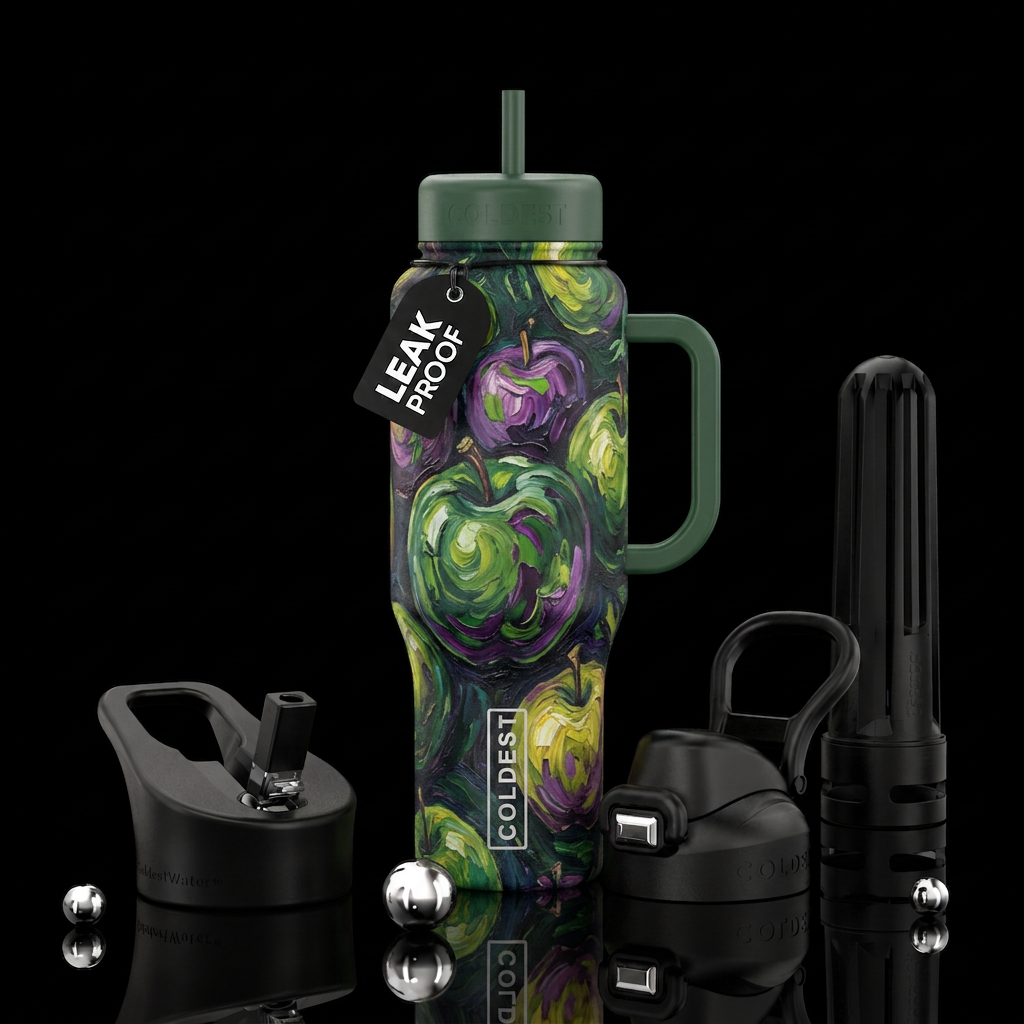 Van Gogh style all over poison apples water bottle design