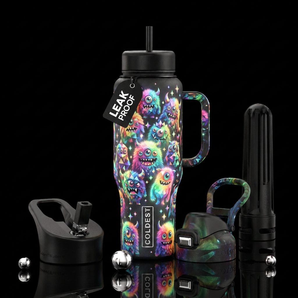 MONSTAH movie PARTY water bottle design
