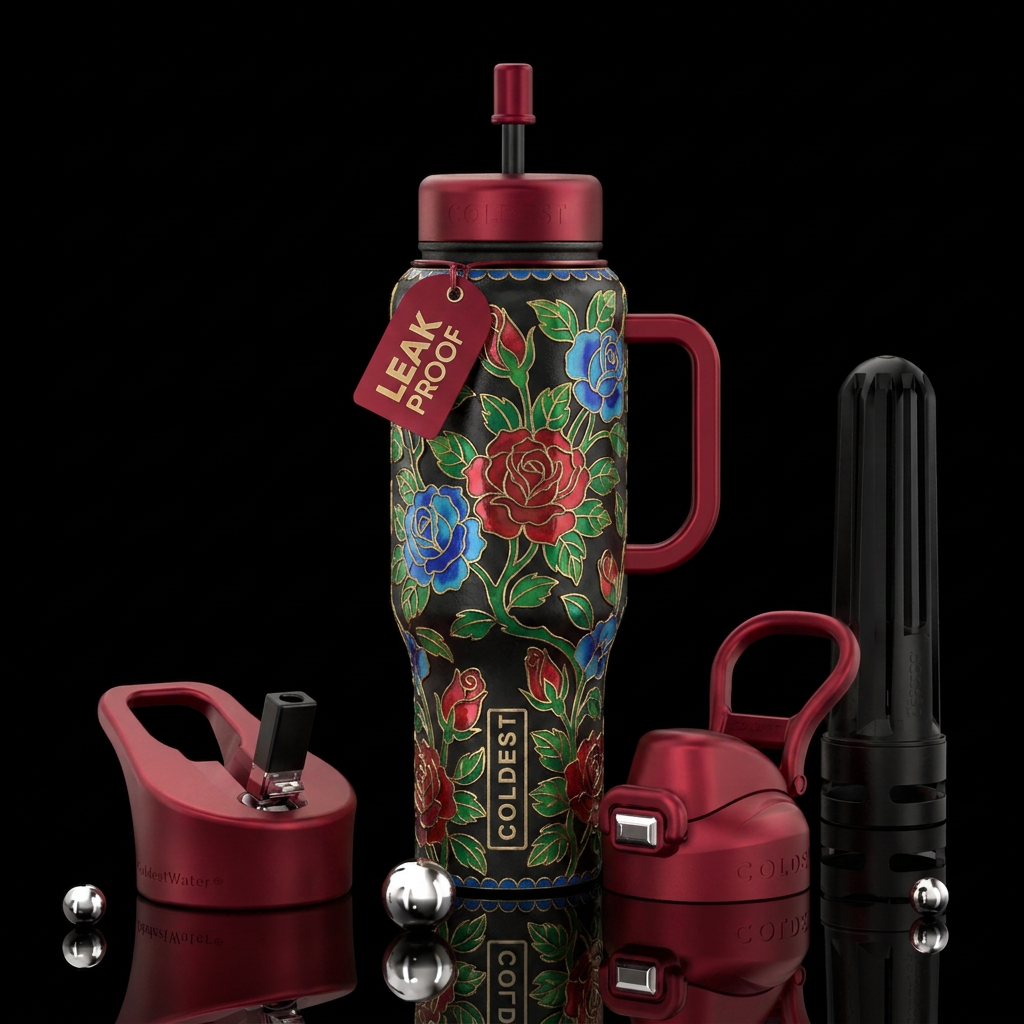 Cloisonné Roses bright colors water bottle design