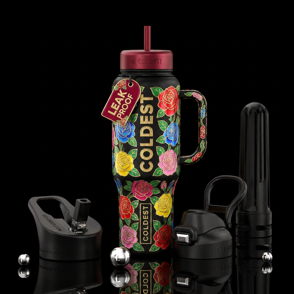 Cloisonné Roses bright colors water bottle design