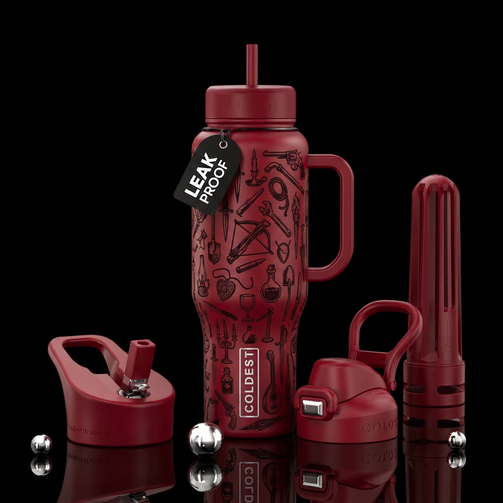Mystery murder book themed,Candlestick,Dagger ,Lea... water bottle design