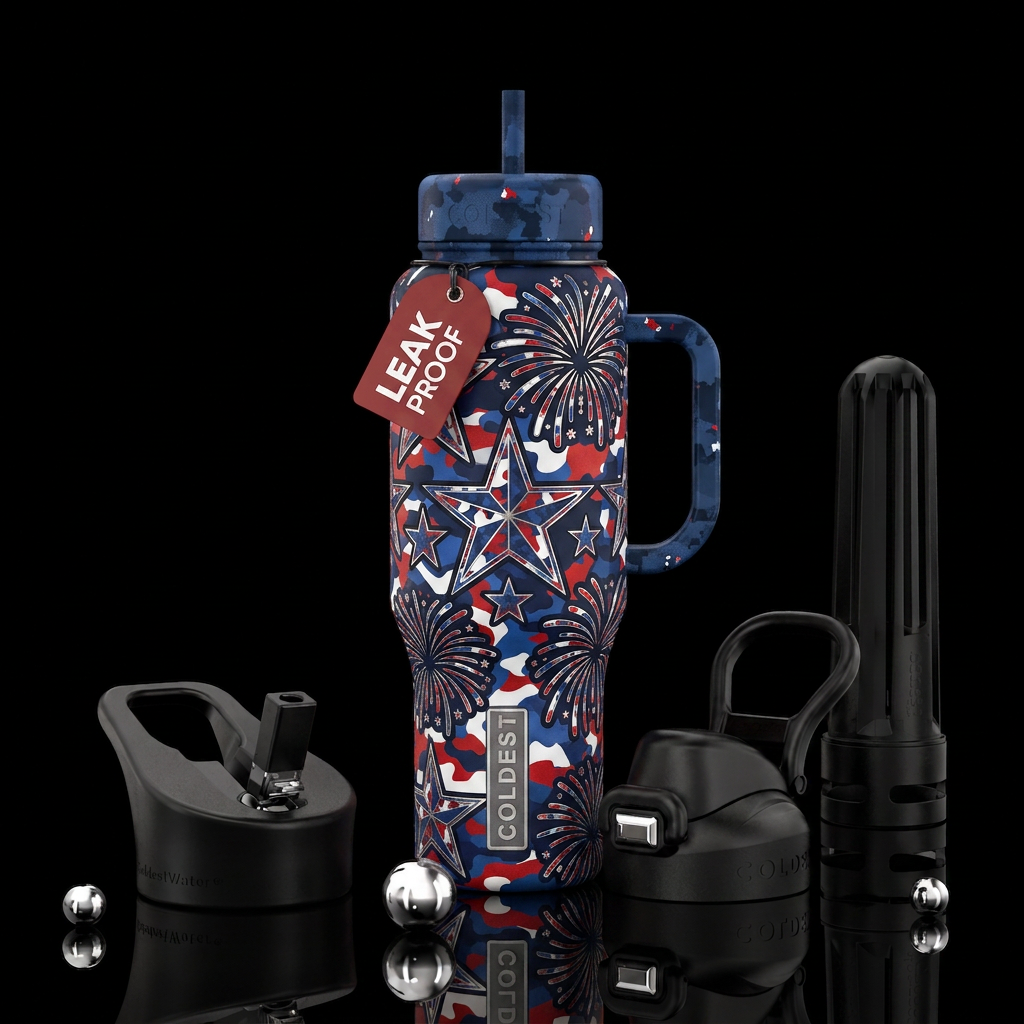 Cloisonné Nautical stars fire works digital red wh... water bottle design