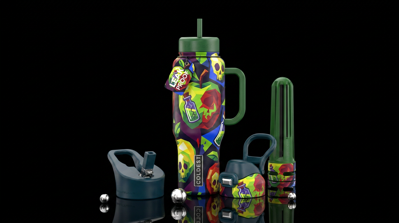 Cubist poison apples water bottle design